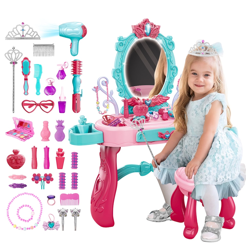 image 1 of Role Play Girls Dressing Vanity Table Set Makeup Set with Light and Sound