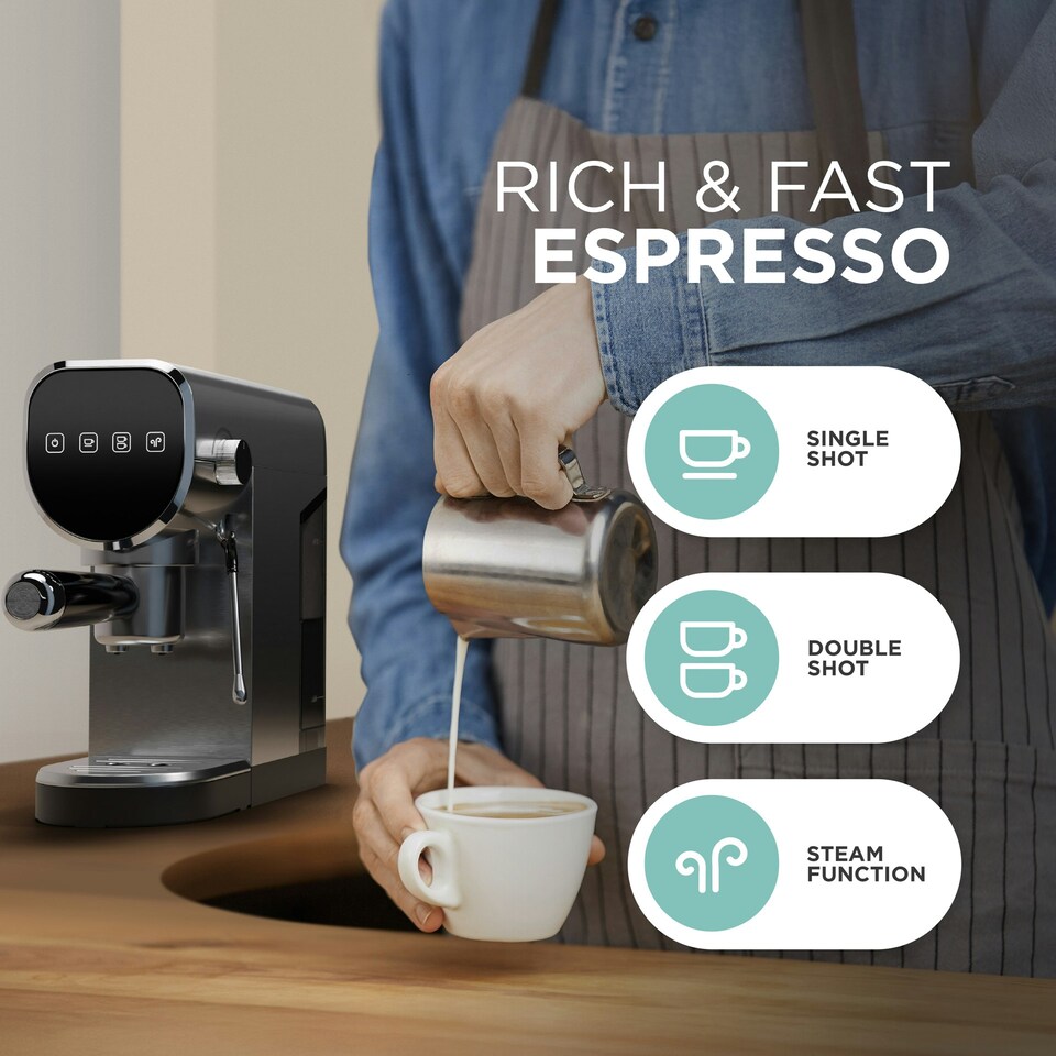 image 1 of DMD 3-in-1 Espresso Coffee Machine, 20-Bar, Milk Frother, Ground & Capsule Use, 1L Water Tank