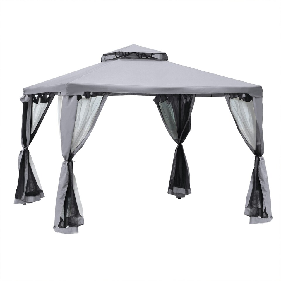 image 1 of Outsunny 3 x 3 m Metal Gazebo Garden Outdoor 2-Tier Roof Marquee Party White