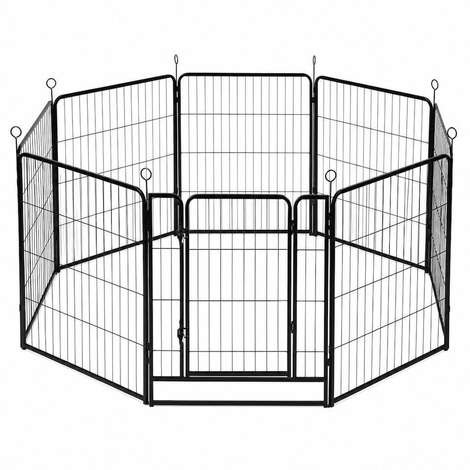 image 1 of Skylos Dog Pen 8 Panel Steel Playpen Foldable Indoor Outdoor Pet Enclosure Black