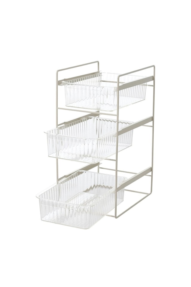 image 1 of Living and Home 3-Tier Sliding Under Sink Cabinet Organizer - White | Multi