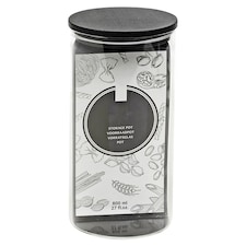 Clear Glass Cylinder Storage Jars With Black Lid Airtight Coffee Tea Sugar Spice | Clear | Clear | Single 800ml Jar
