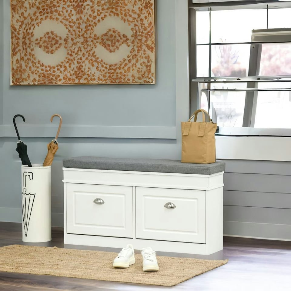 image 1 of Shoe Storage Bench With Cushioned Seat White White