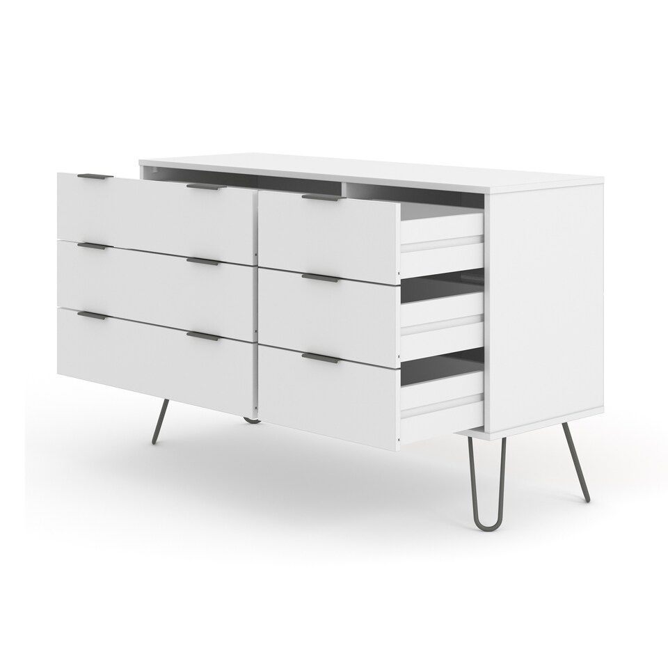 image 1 of Augusta Pine 3+3 Drawer Wide Chest of Drawers - Industrial Style Bedroom Storage Cabinet | White | White | 1