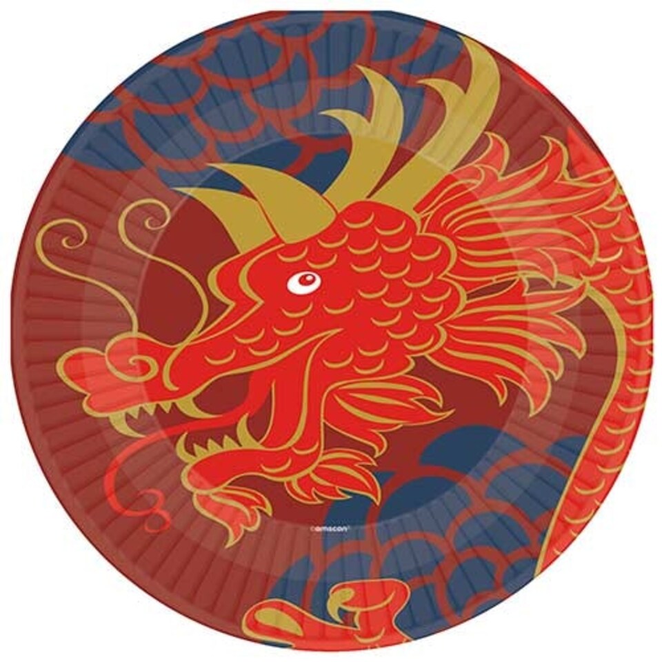 Chinese Lunar New Year Round Paper Plates 23cm - Pack of 8