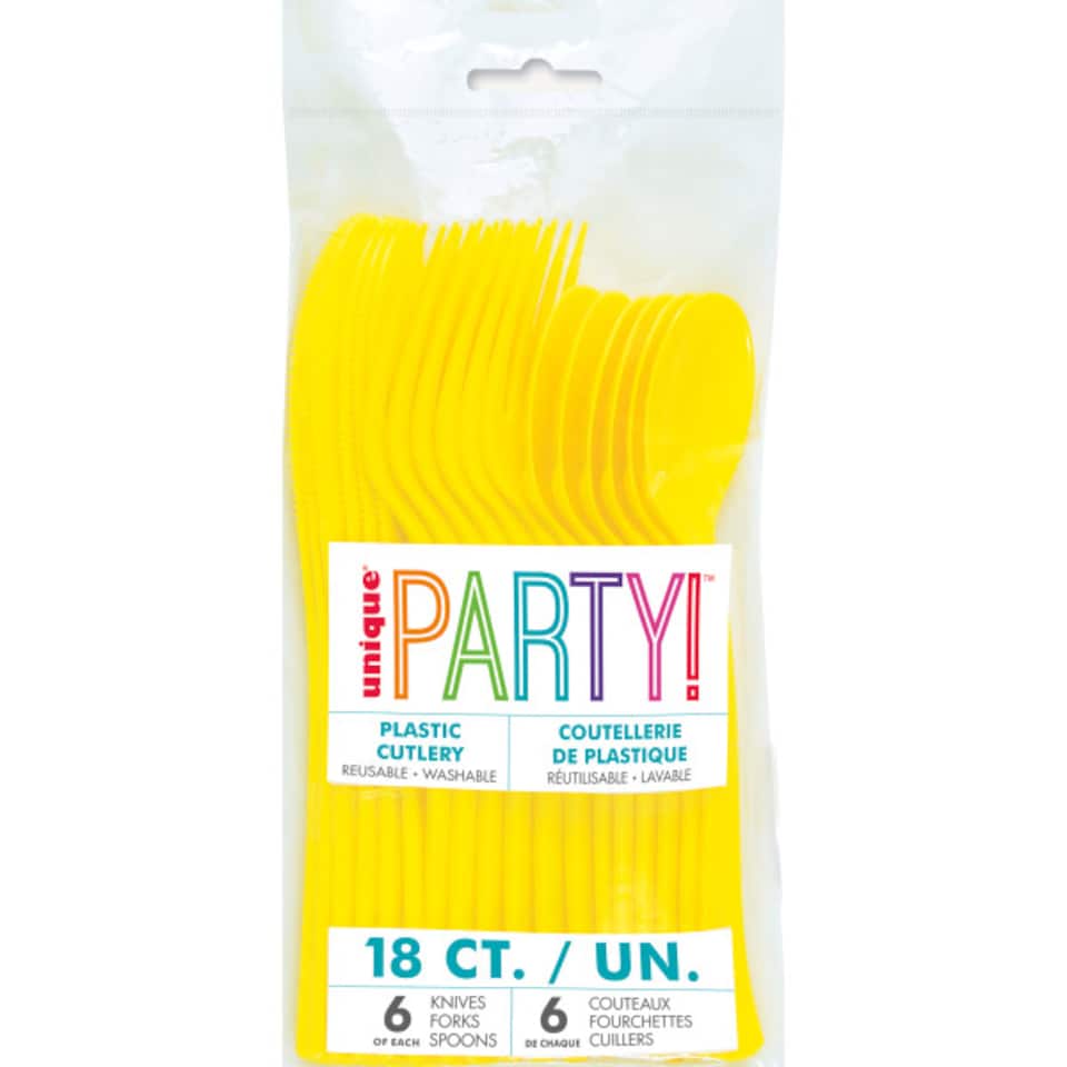 image 1 of Yellow Plastic Reusable Assorted Cutlery Set - Pack of 18
