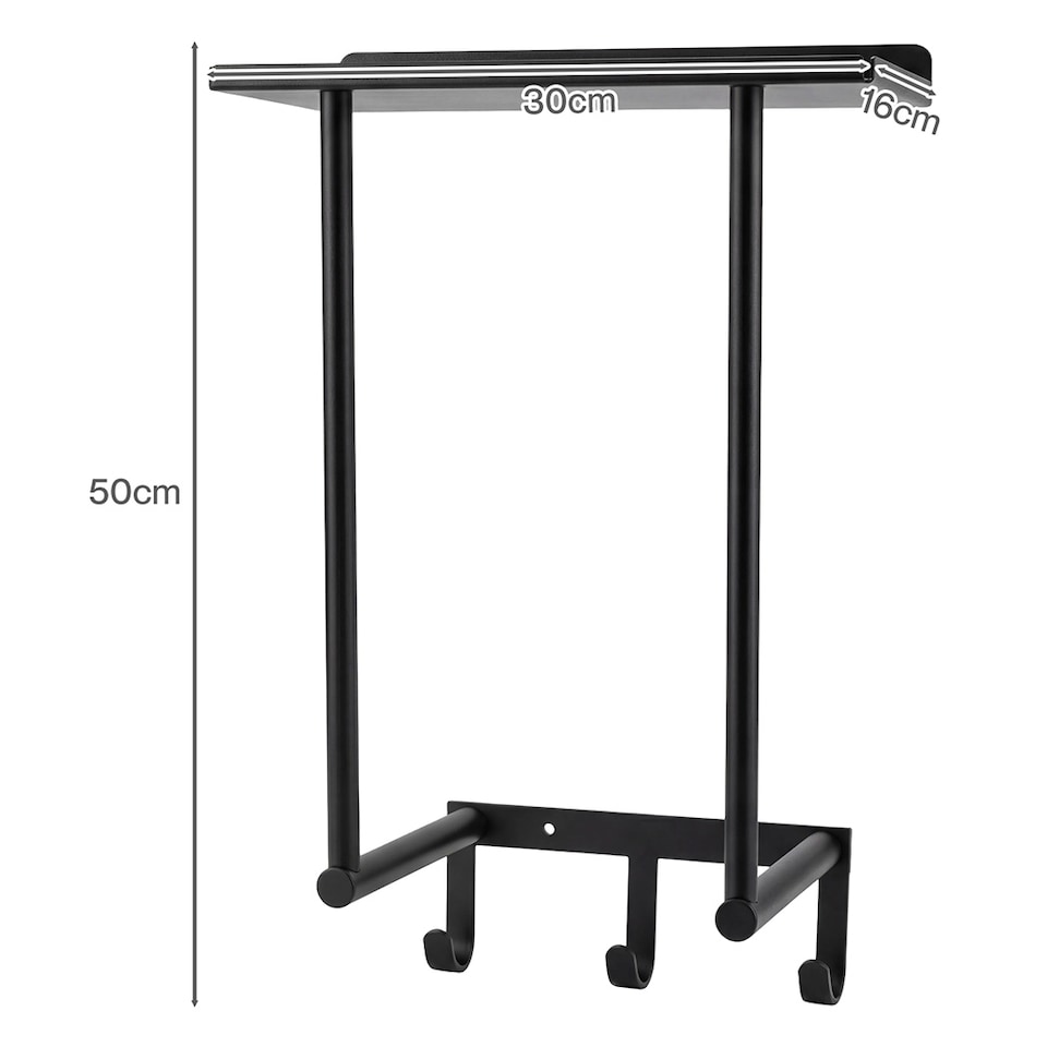 image 1 of Levede Towel Rack Wall Mounted Shelf Bathroom Storage Holder with Hooks Black