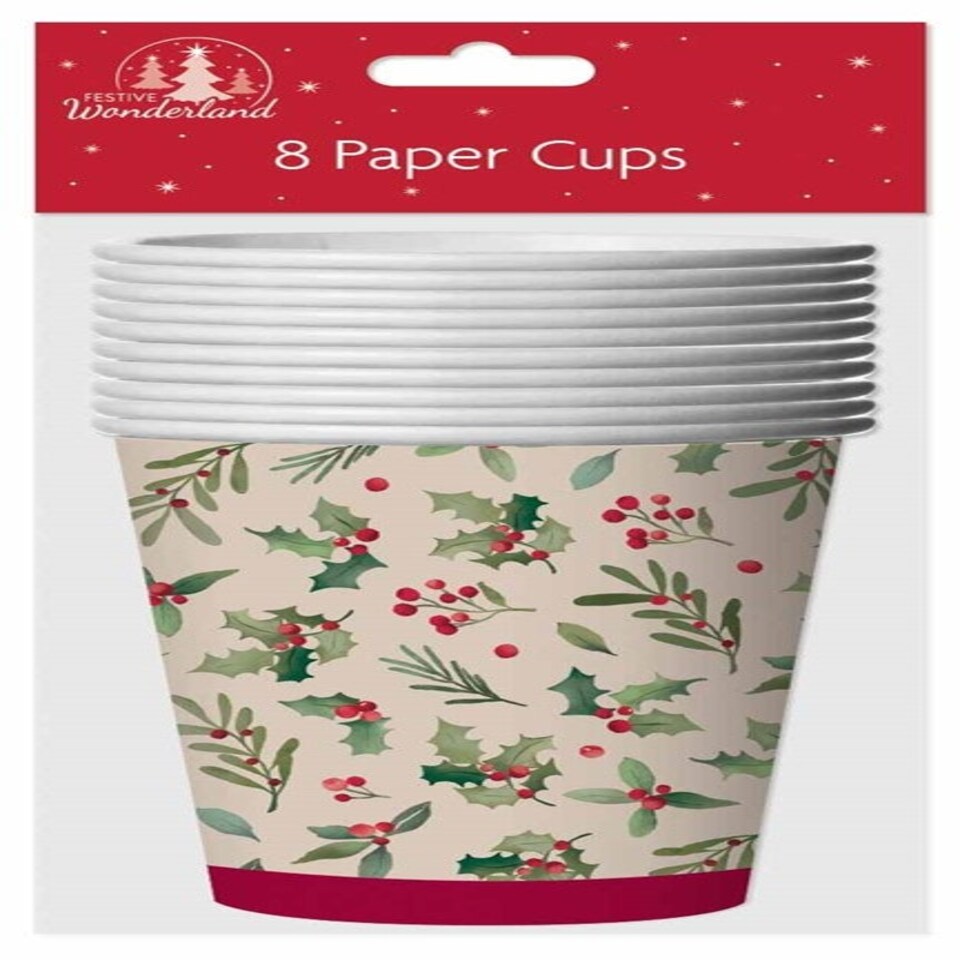 image 1 of Pack of 8 Christmas Traditional Design Paper Cups