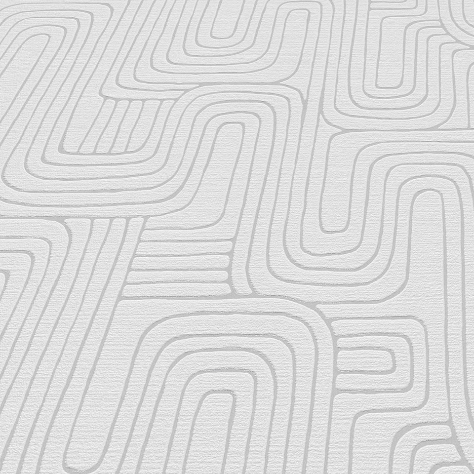 image 1 of Retro Curve Wallpaper in Light Grey with Silver Grey