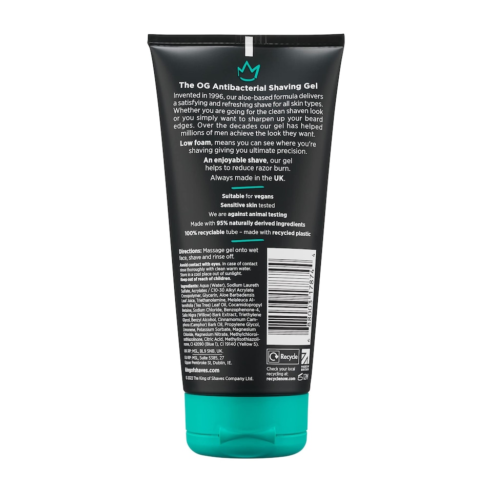image 1 of King of Shaves Antibacterial Shaving Gel for Men, Low Foam for A Precise Shave, Suitable for All Skin Types, Clear Shaving Gel For Men, 2x175ml