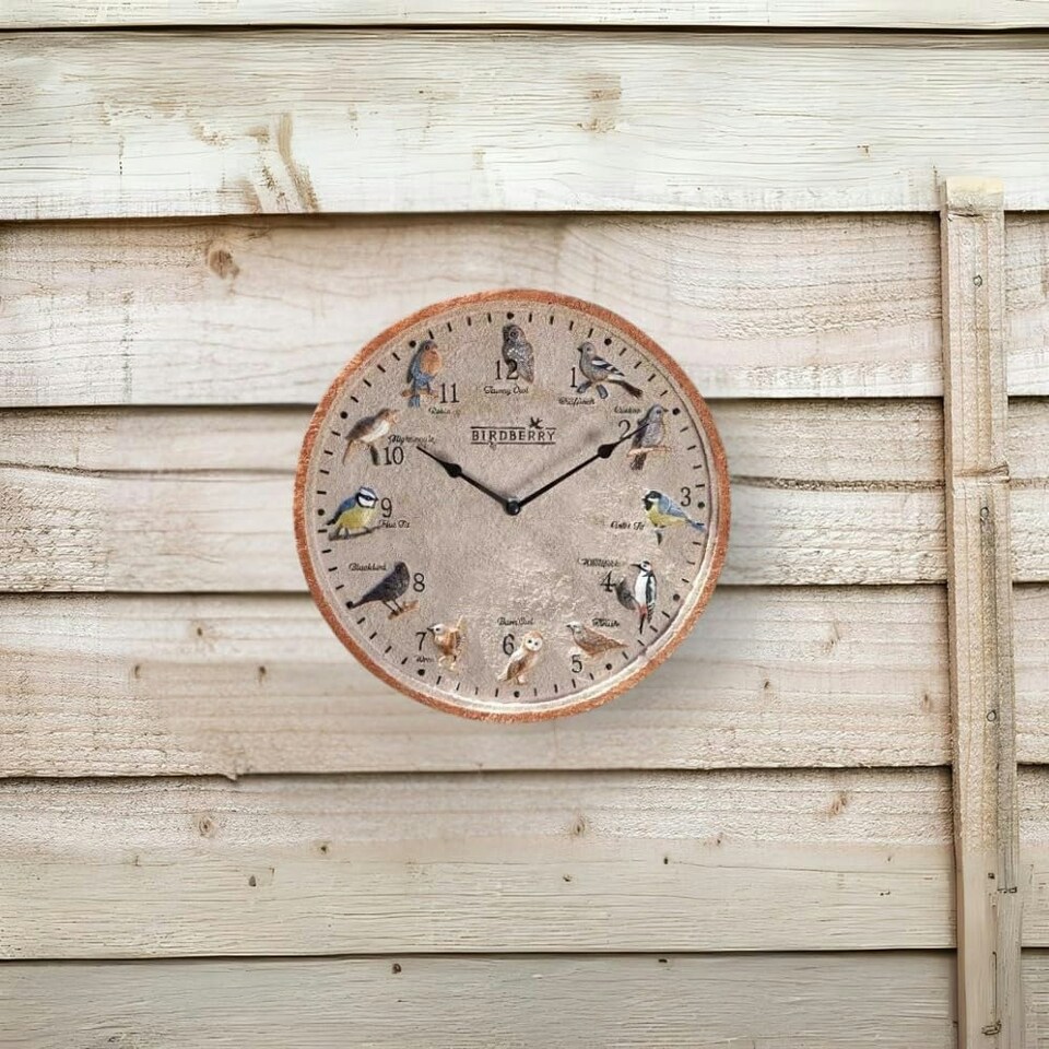 image 1 of Marco Paul 30cm Bird Design Garden Clock and Thermometer | Cream