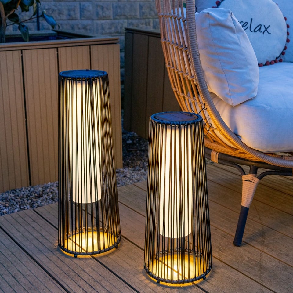 image 1 of ValueLights Large Black Rattan Solar Floor Lamp | Black