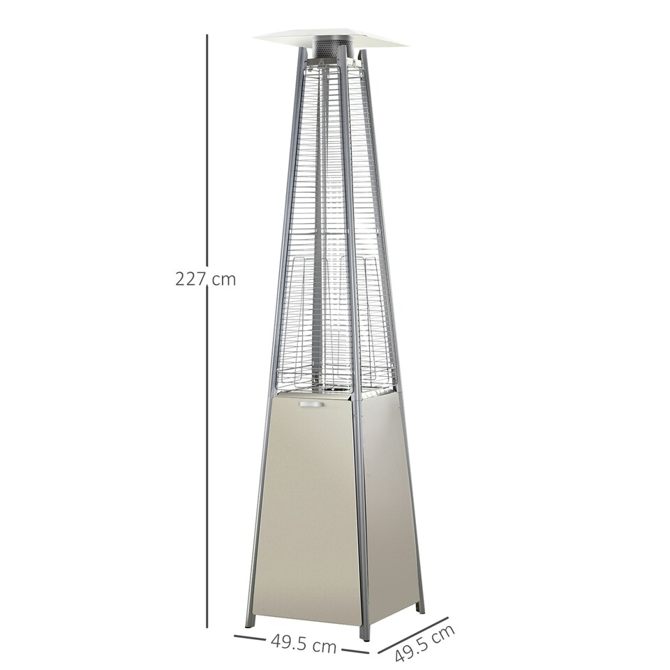 image 1 of Outsunny 10.5KW Propane Patio Heater Freestanding Pyramid Gas Outdoor Tower Heater Warmer with Wheels, Rain Cover, Regulator and Hose - Silver