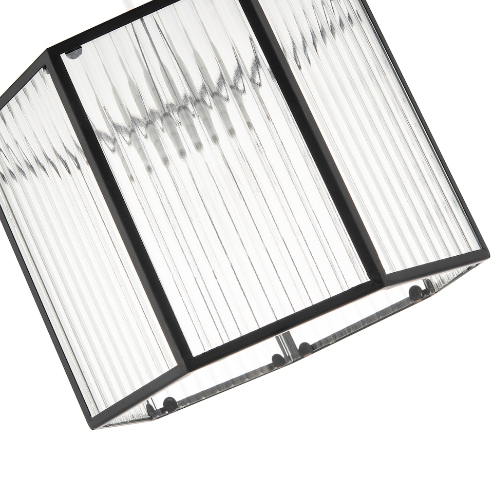 image 1 of Vintage Industrial Lantern Pendant Shade in Black with Ribbed Glass | Black