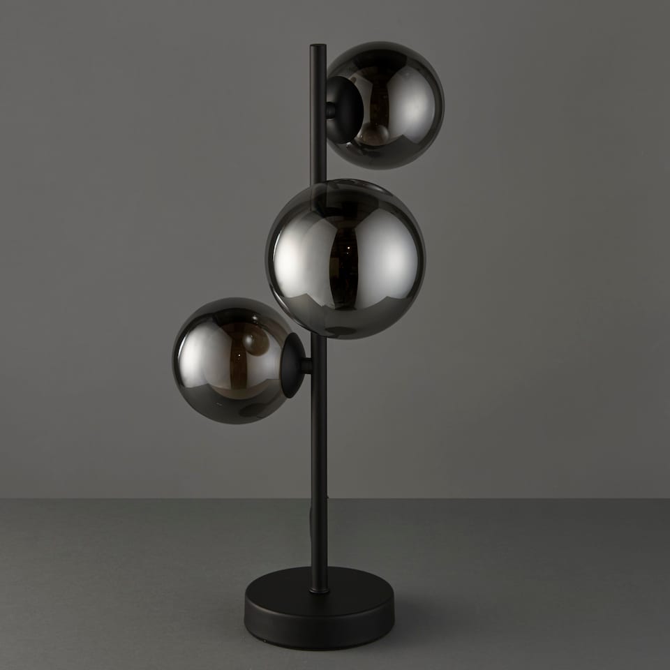 image 1 of Cole - Black with Smoke Glass Globes 3 Light Table Lamp