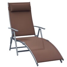 Outsunny Sun Lounger Recliner w/ Pillow Foldable 7 Levels Texteline Brown