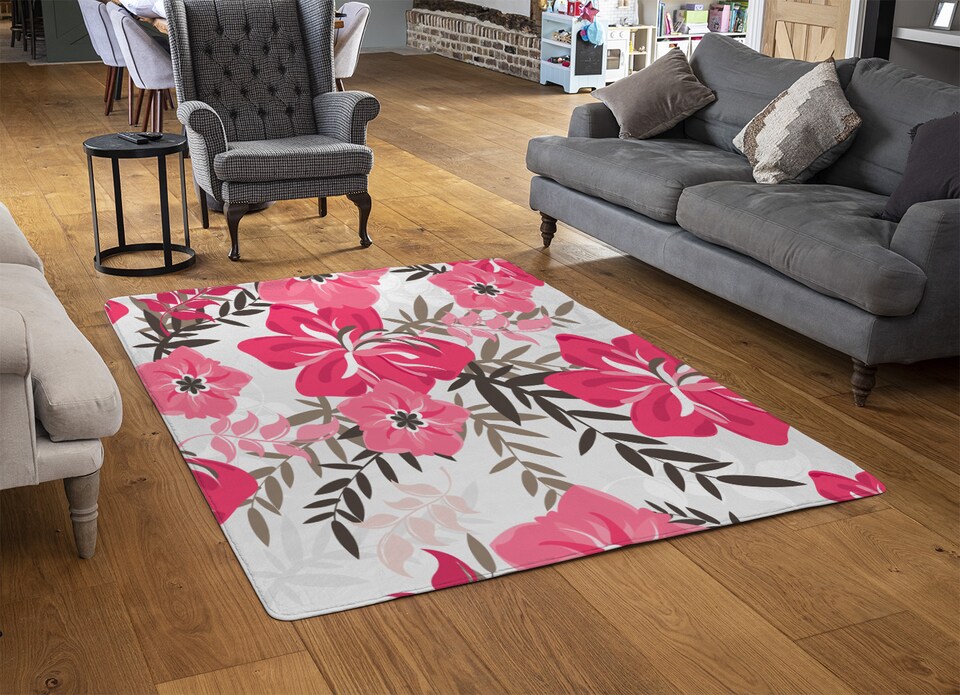 image 1 of Red & Pink Floral Rug | Multi