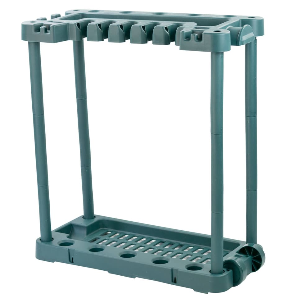 image 1 of KCT Garden Tool Storage with Wheels Rack Organiser for Shed Garage Accessories Spade Holder Tidy Solutions Freestanding Plastic