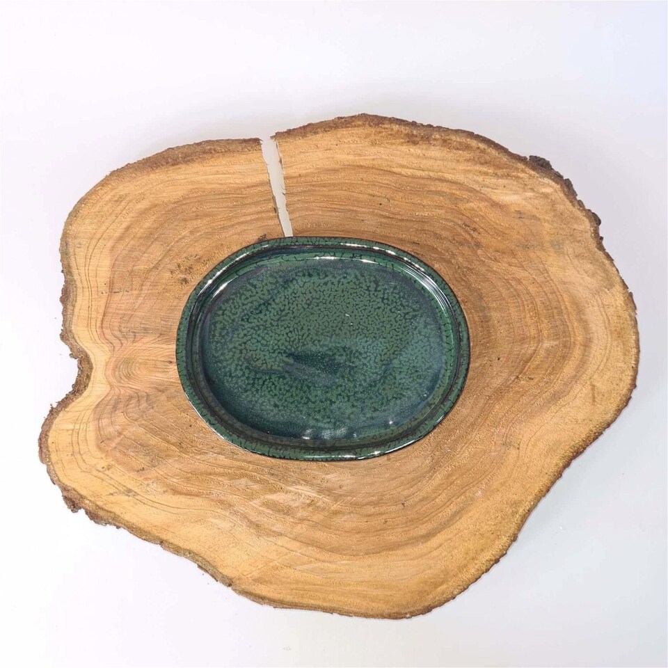 Yorkshire Bonsai 16cm Glazed Drip Tray Oval Dark Green