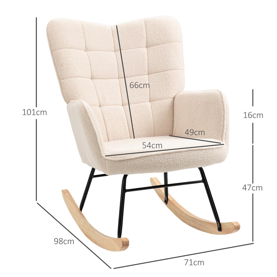 image 1 of HOMCOM Wingback Rocking Chair with Wooden Base, Upholstered Fleece Glider Rocker for Nursing, Modern Armchair - Beige