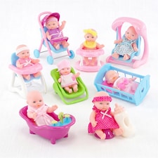 BiBi Doll 8-Piece Mini 5" Baby Dolls Playset Toys with Accessories