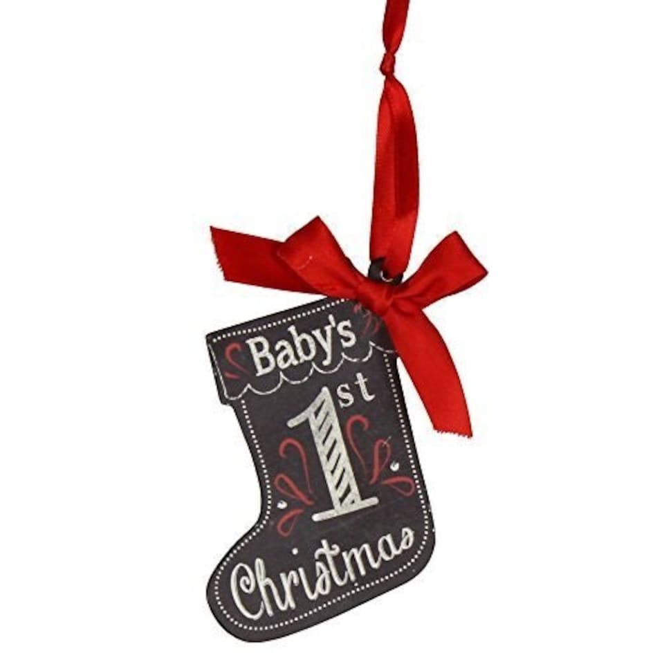 image 1 of Baby's 1st ChristmasnTree Decoration-Stocking Shape In A Chalkboard Plaque Style