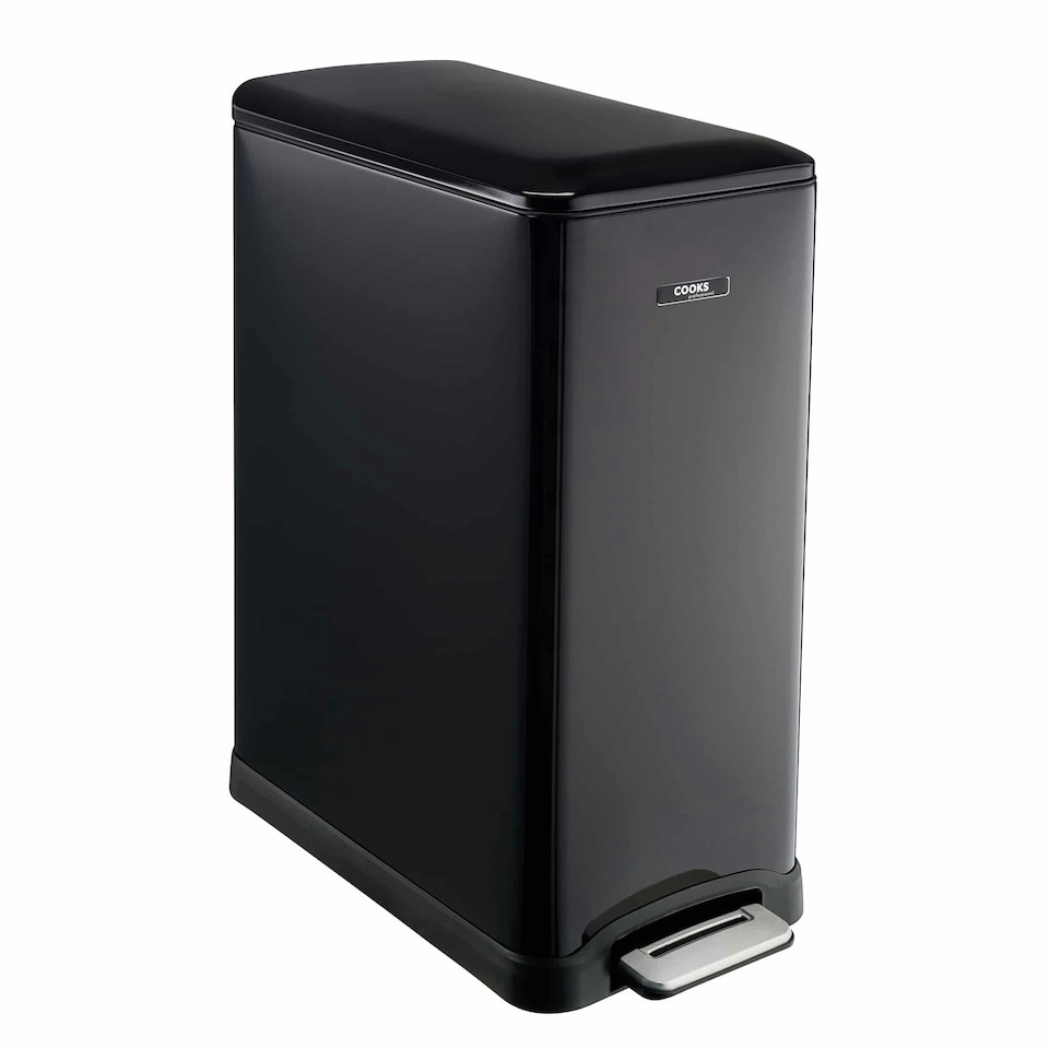 image 1 of Cooks Professional Dual Recycle Slimline Pedal Bin 50L | 20L & 30L Removable Compartments | Black Black