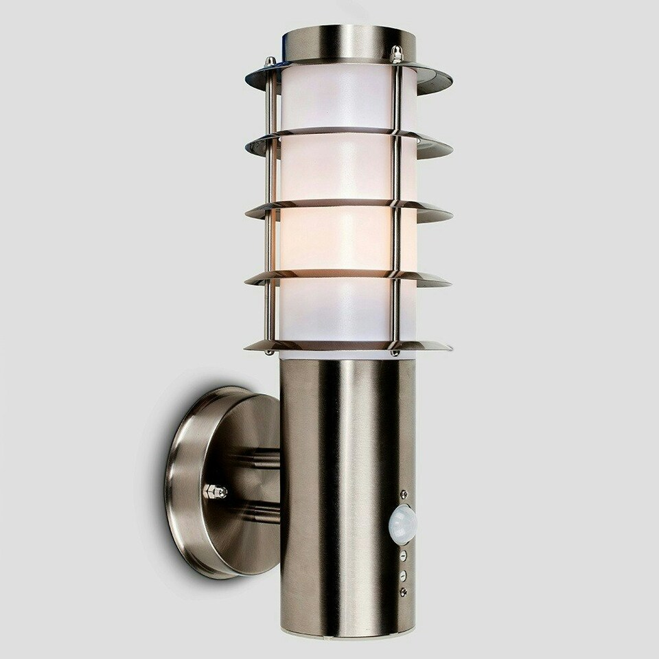 image 1 of ValueLights Wharf Modern Silver Stainless Steel Outdoor Wired PIR Sensor IP44 Wall Light