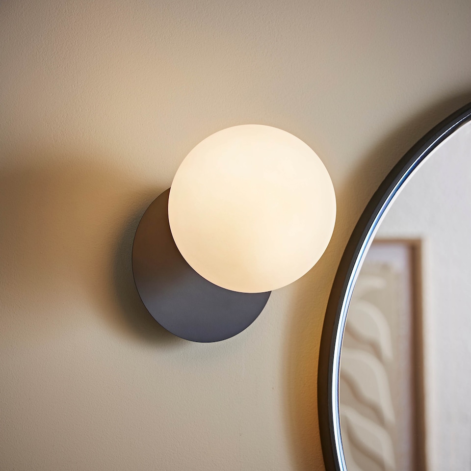 image 1 of ValueLights Darla Navy Frosted Globe Bathroom Wall Light | Blue