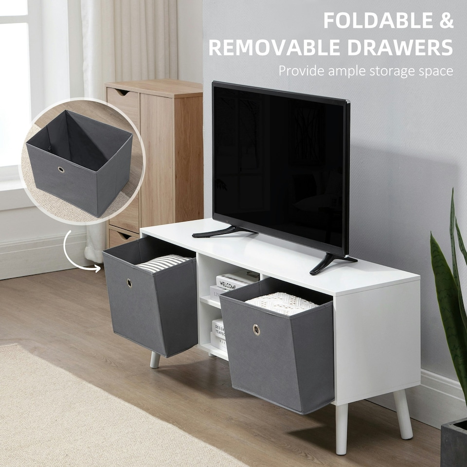 image 1 of HOMCOM Modern TV Cabinet Stand w/ Shelves & Drawers, Bedroom White & Grey