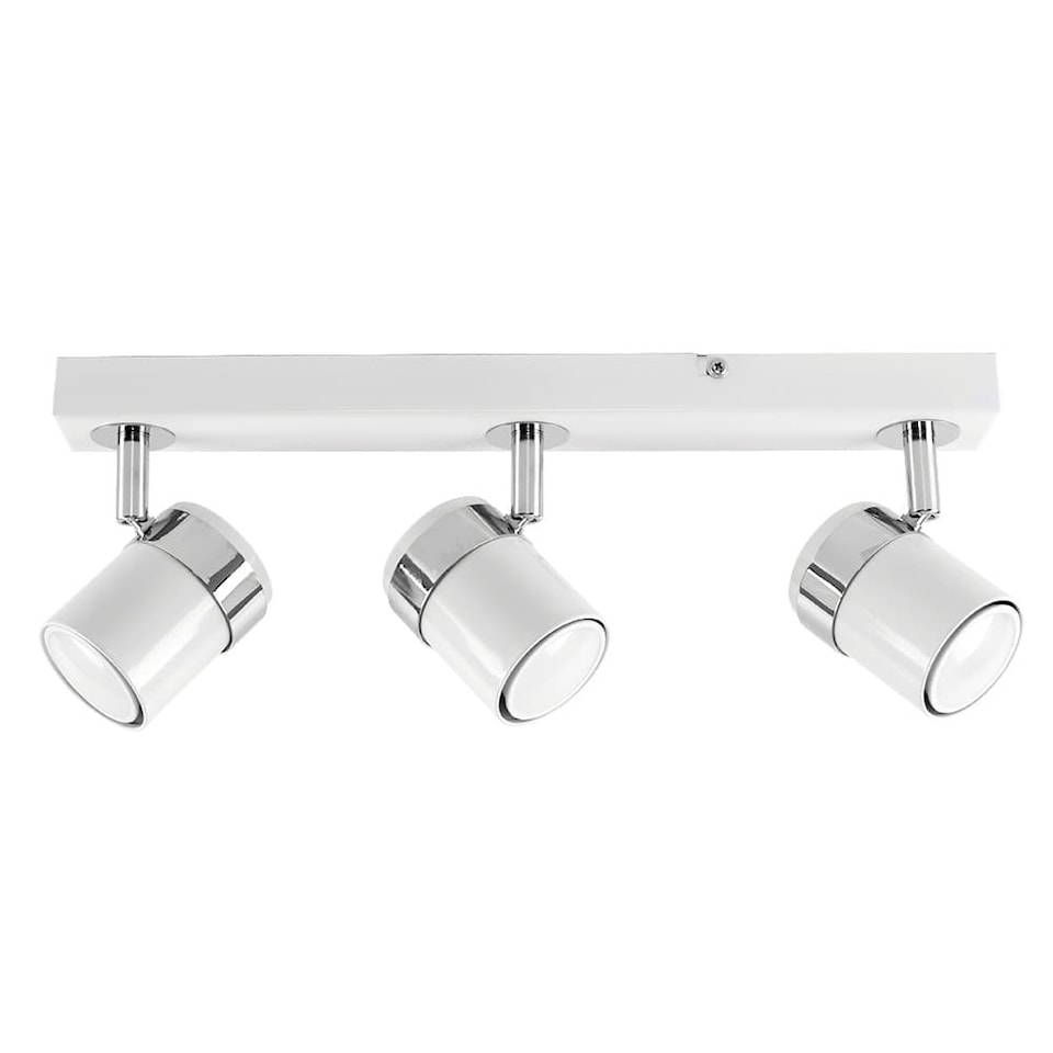 image 1 of ValueLights 3 Way Gloss White and Polished Chrome Straight Bar Ceiling Spotlight - with 3 x 5W Cool White GU10 LED Bulbs | White