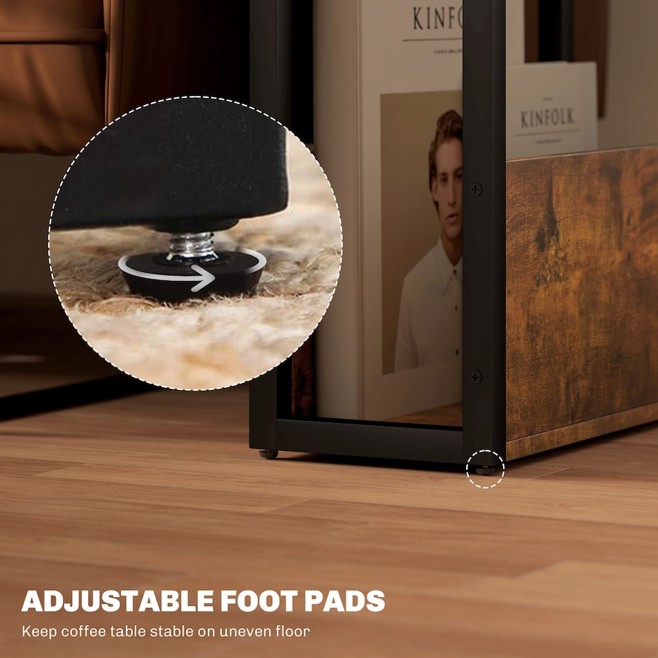 image 1 of HOMCOM Industrial Side Table, Narrow Bedside Table with 2 Storage Shelves and Metal Frame for Living Room, Bedroom, Rustic Brown | Brown