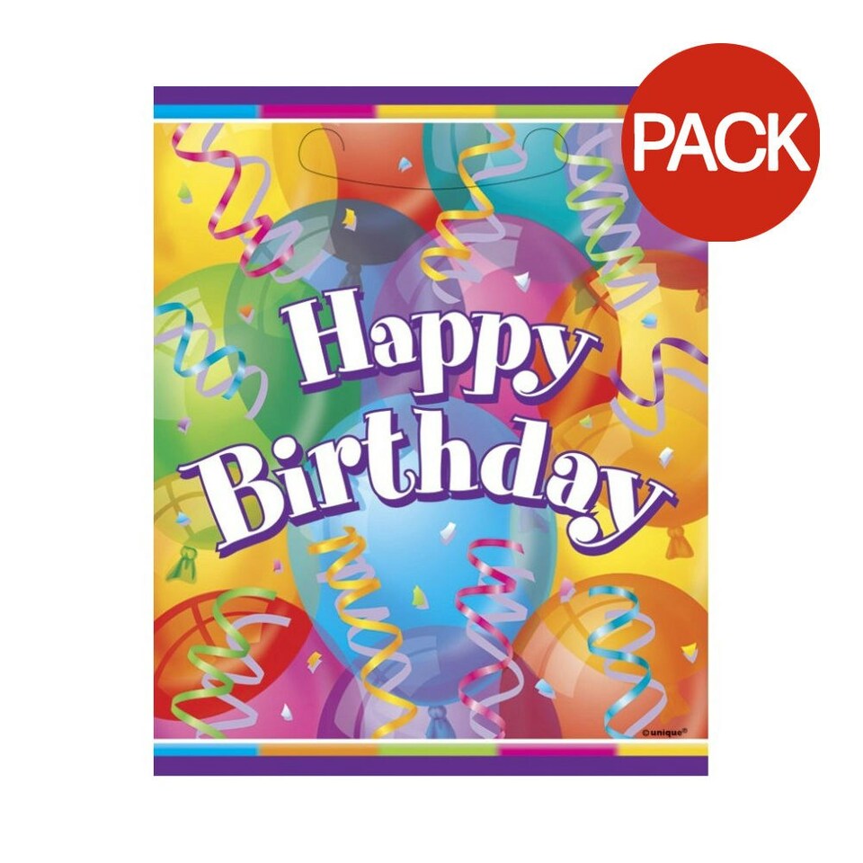 Unique Party Brilliant Birthday Party Bags (Pack of 8) - Multicoloured - One Size
