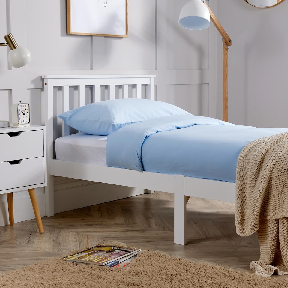 image 1 of Single Pine Solid Wood Bed 3ft White Low End Slatted Base Furniture Headboard
