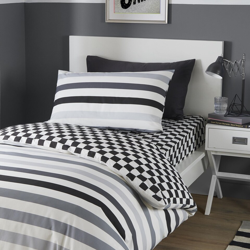 image 1 of Bedlam Beckett Stripe Duvet Cover Set Black/White