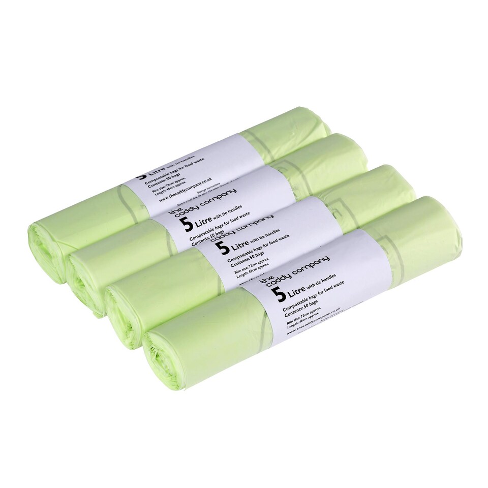 image 1 of The Caddy Company 5 Litre Tie Handle Compostable Food Waste Bin Bags - 4 Rolls
