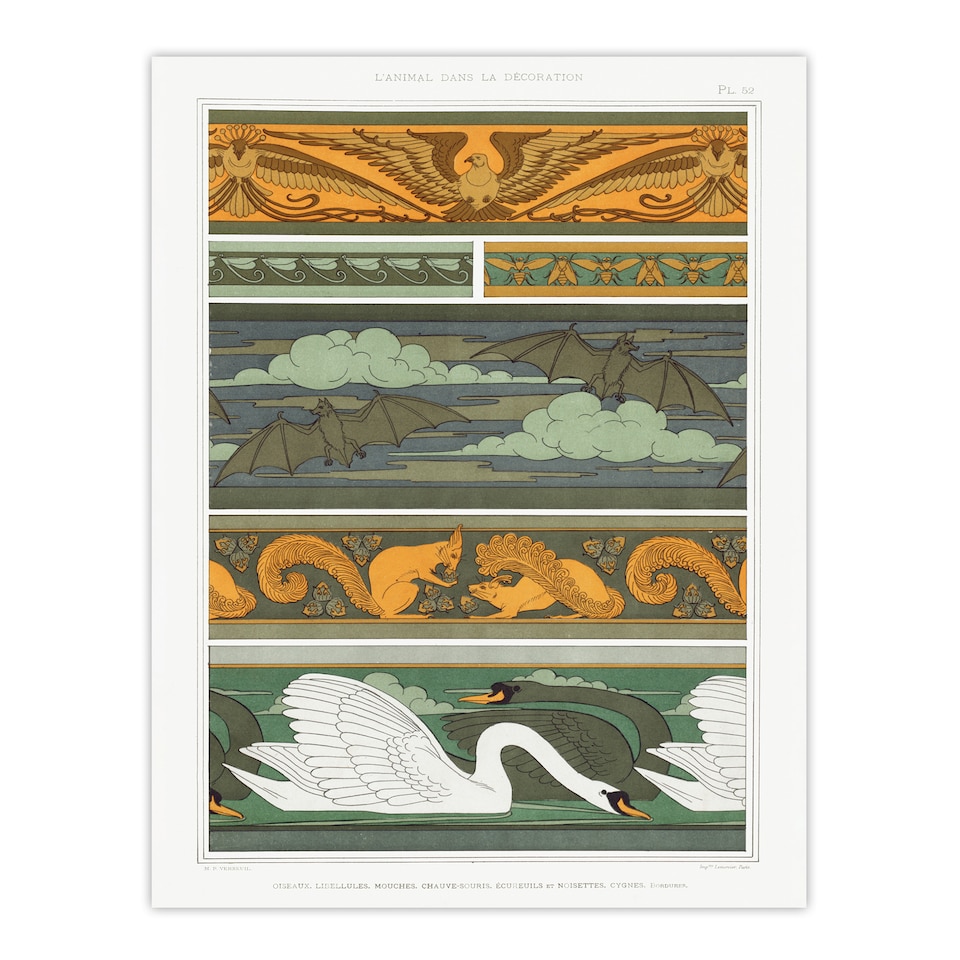 image 1 of Maurice Pillard Verneuil Framed Wall Art Birds Bats Squirrels Swans Home Décor