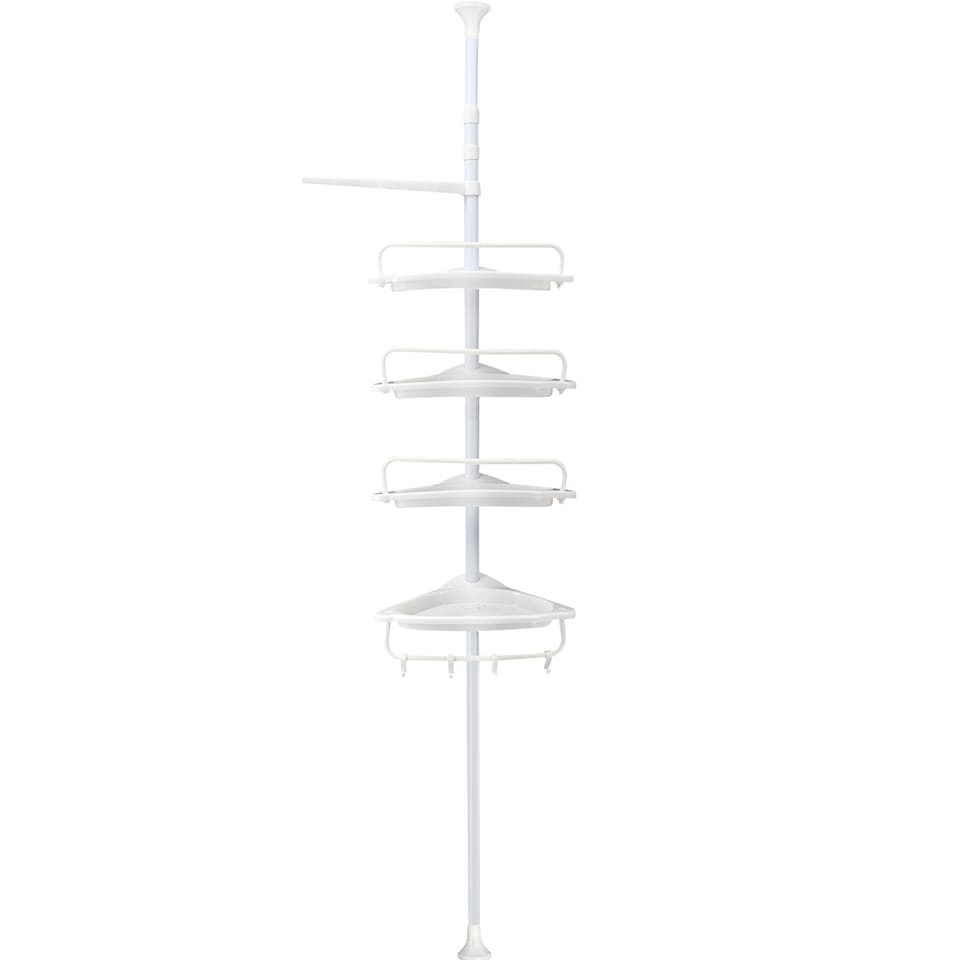 image 1 of 4-Tier Telescopic Corner Shower Caddy Bathroom Wall Shelf & Storage Organizer white