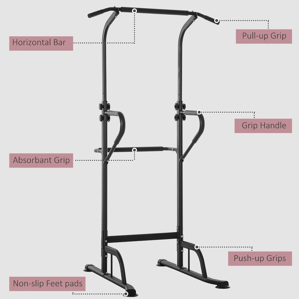 image 1 of HOMCOM Power Tower Multi-Function Pull Up Station w/ Adjustable Height for Gym