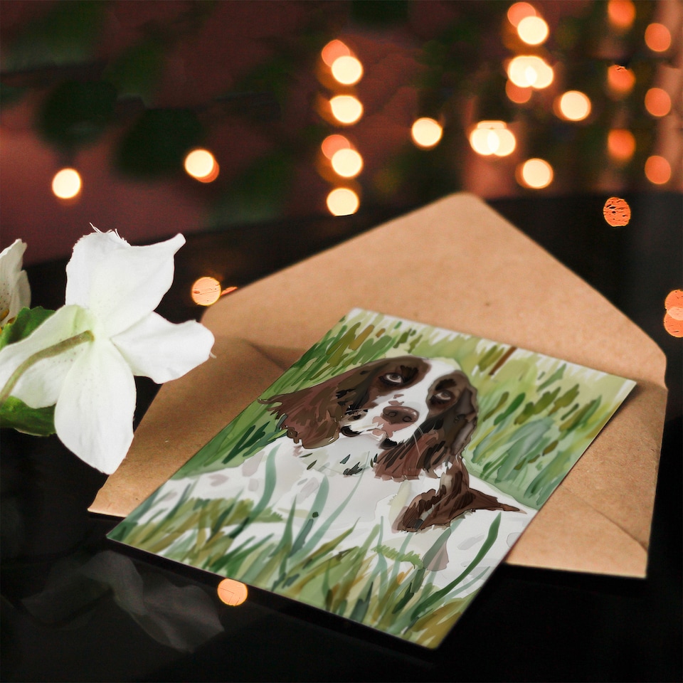 image 1 of Greeting Card Dog Lover English Springer Spaniel in Green Field