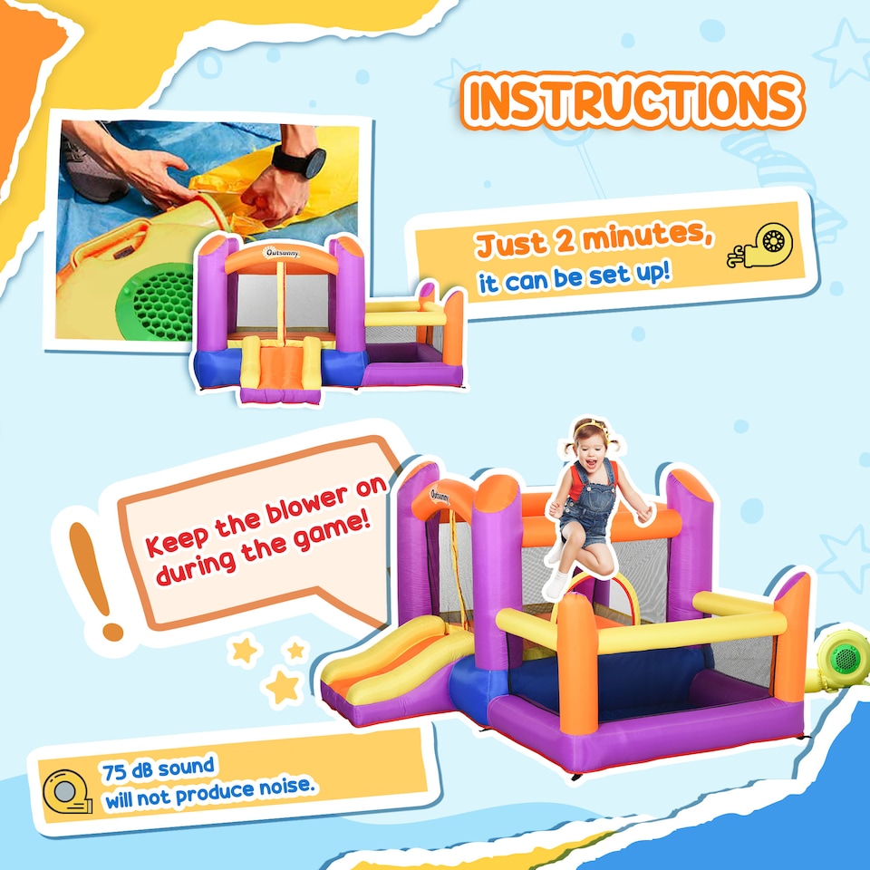 image 1 of Outsunny Bouncy Castle with Slide Pool House Inflatable w/ Blower Multi-color