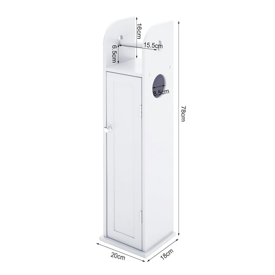 image 1 of Living and Home Wooden Bathroom Cabinet for Toilet Rolls - White 20 W x 18 D x 78 Hcm