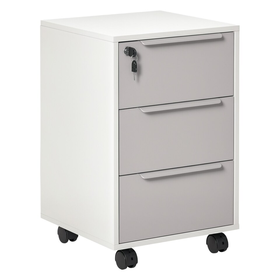 image 1 of HOMCOM Modern 3-Drawer Locking File Cabinet Mobile Filing Cabinet Grey White White