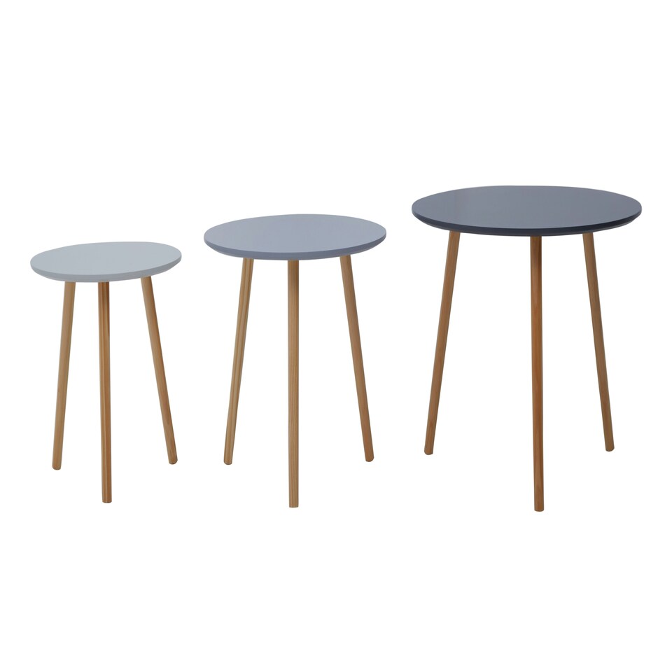 image 1 of Interiors by Premier Set of 3 Round Tables, Triangular Coffee Tables Set, Long Lasting Rounded Top Wood Table for Indoor, Outdoor