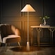 image 2 of ValueLights Margot White Marble Base Floor Lamp with a Linen Tapered Lampshade - Bulb Included Cream