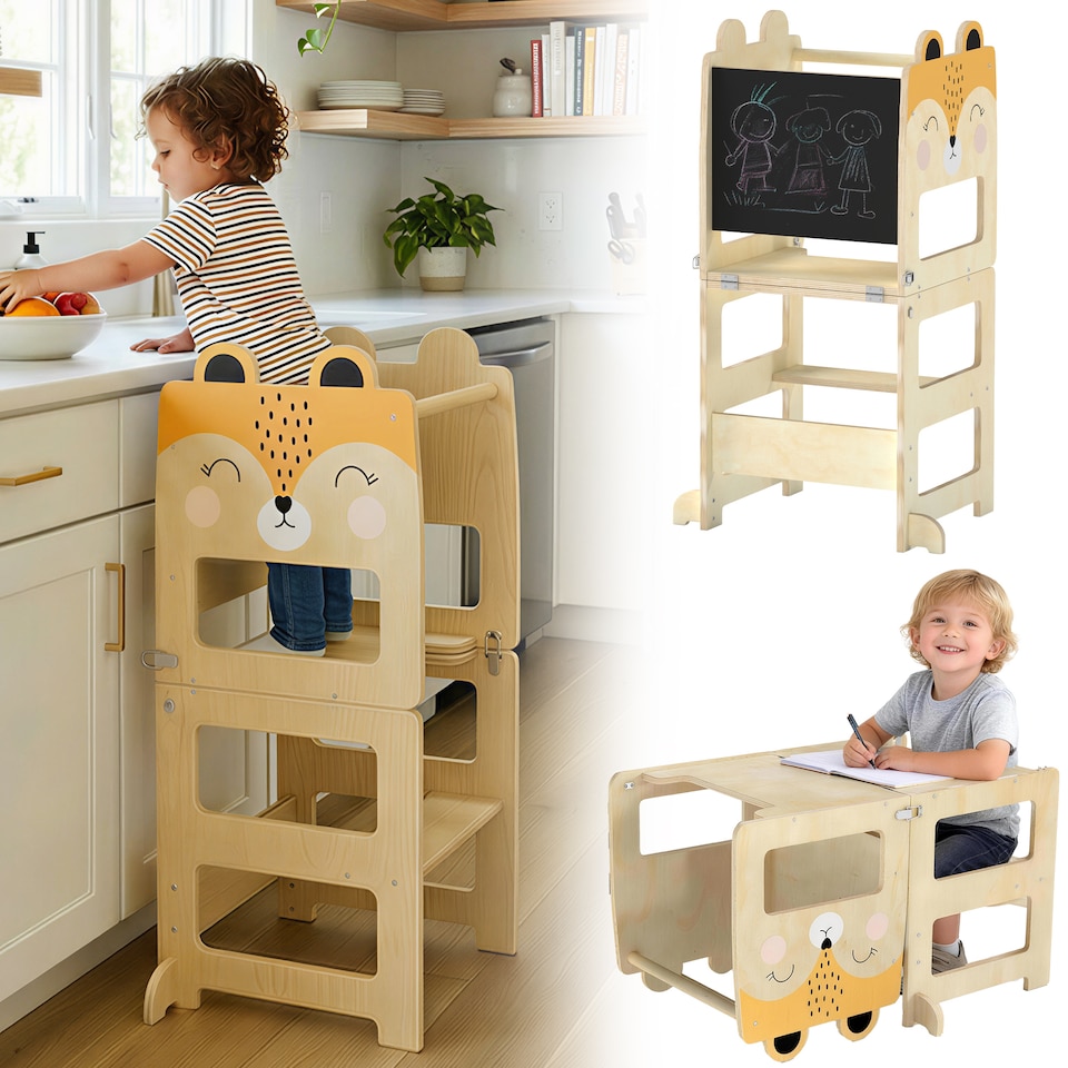 image 1 of AIYAPLAY Toddler Step Stool with Chalkboard for Kitchen Counter, Natural