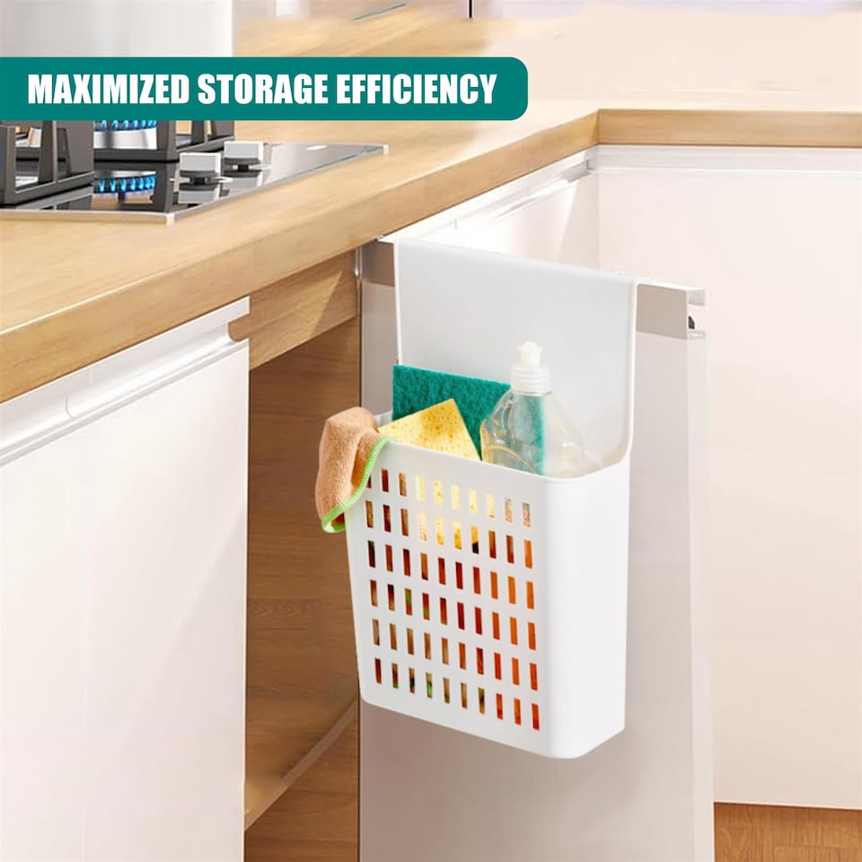 image 1 of GEEZY Over Door Hanging Storage Organizer Basket for Kitchen Bathroom Pantry Cupboard