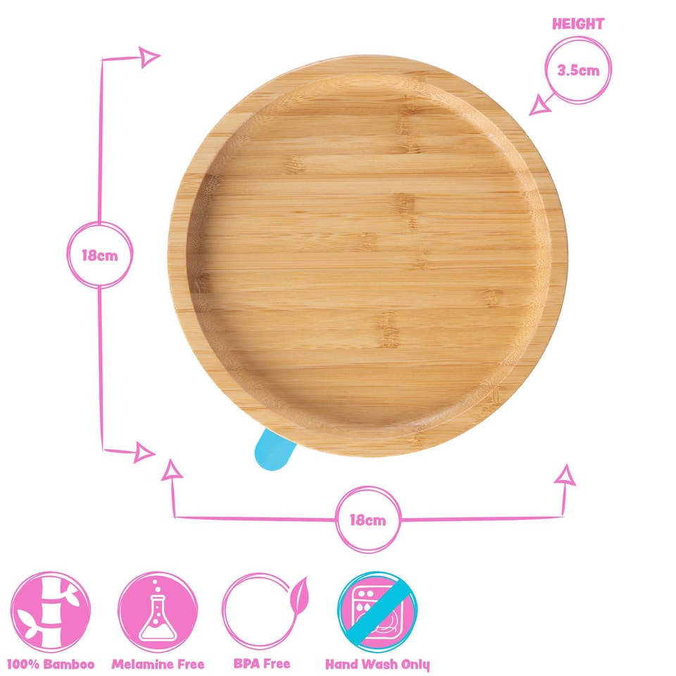 image 1 of Tiny Dining Bamboo Round Baby Weaning Plate & Fork Set - Pastel Pink