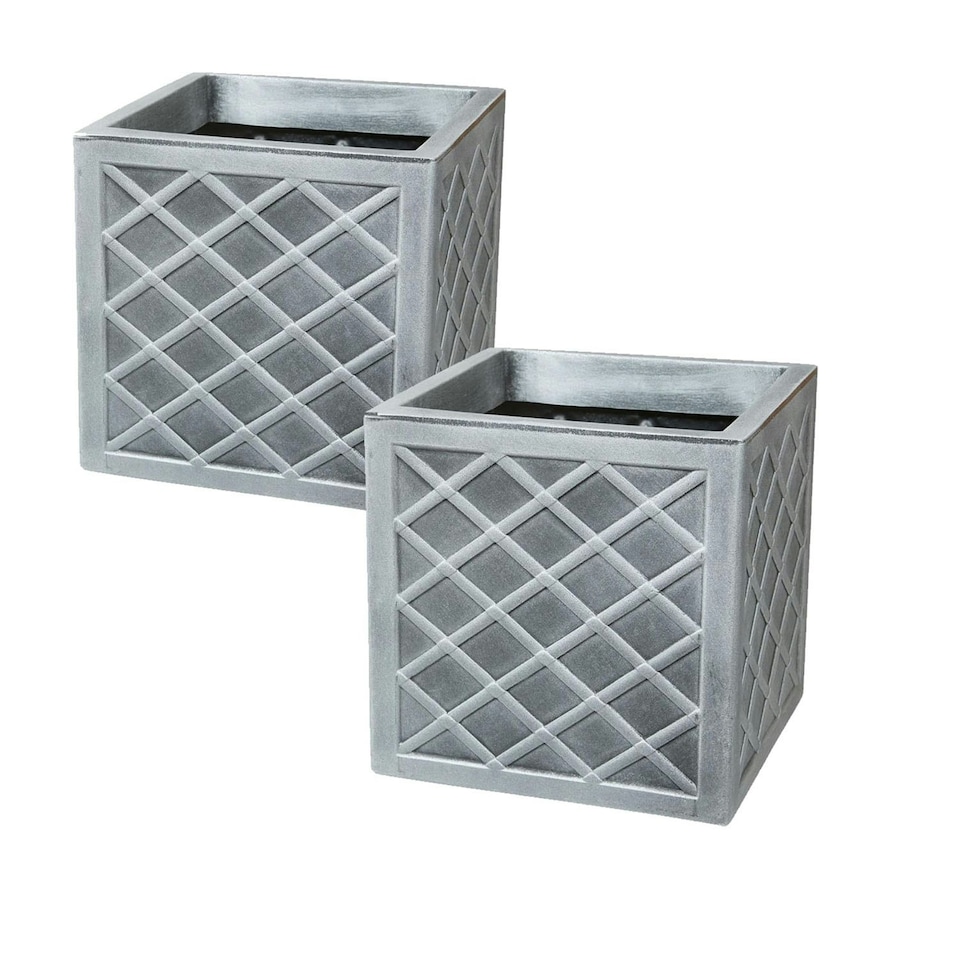 image 1 of 2 x Lazio Square Planter For Small Garden Flower Box Summer Outdoor Garden Boxes Grey
