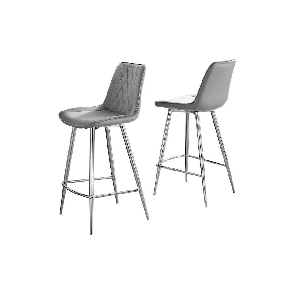 image 1 of Furniturebox Pesaro 2x Grey Velvet Silver Legs Bar Chair